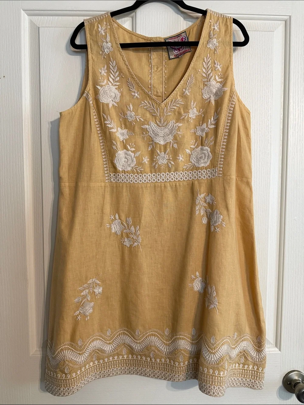 Johnny Was Yellow Embroidered Linen Midi Dress XL - Picture 1 of 2